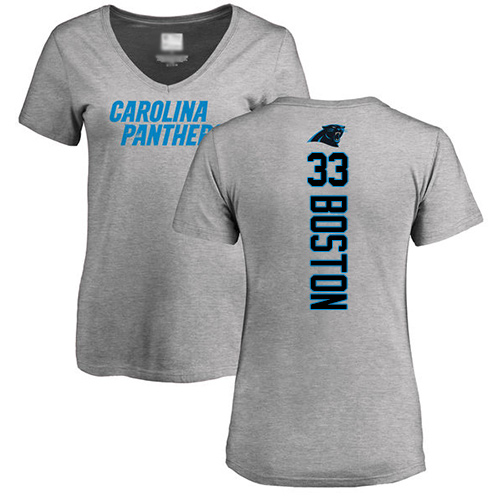 Carolina Panthers Ash Women Tre Boston Backer V-Neck NFL Football #33 T Shirt->nfl t-shirts->Sports Accessory